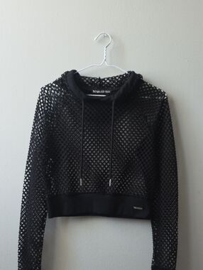Black Mesh Cropped Hoodie